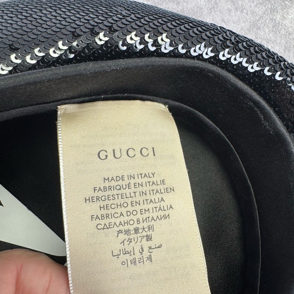 Rare Gucci Sequin Satin Bow Black Beret Cap - Picture 8 of 12